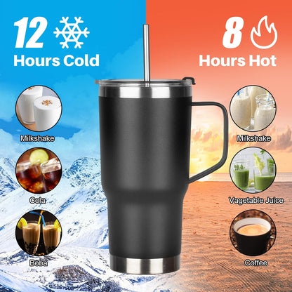 20 oz Tumbler with Handle, Stainless Steel Insulated Tumbler with Lid and Straw, Double Wall Vacuum Coffee Mug Tumbler, Insulated Coffee Thermal Cup for Cold and Hot (Yellow, 20 Ounces)