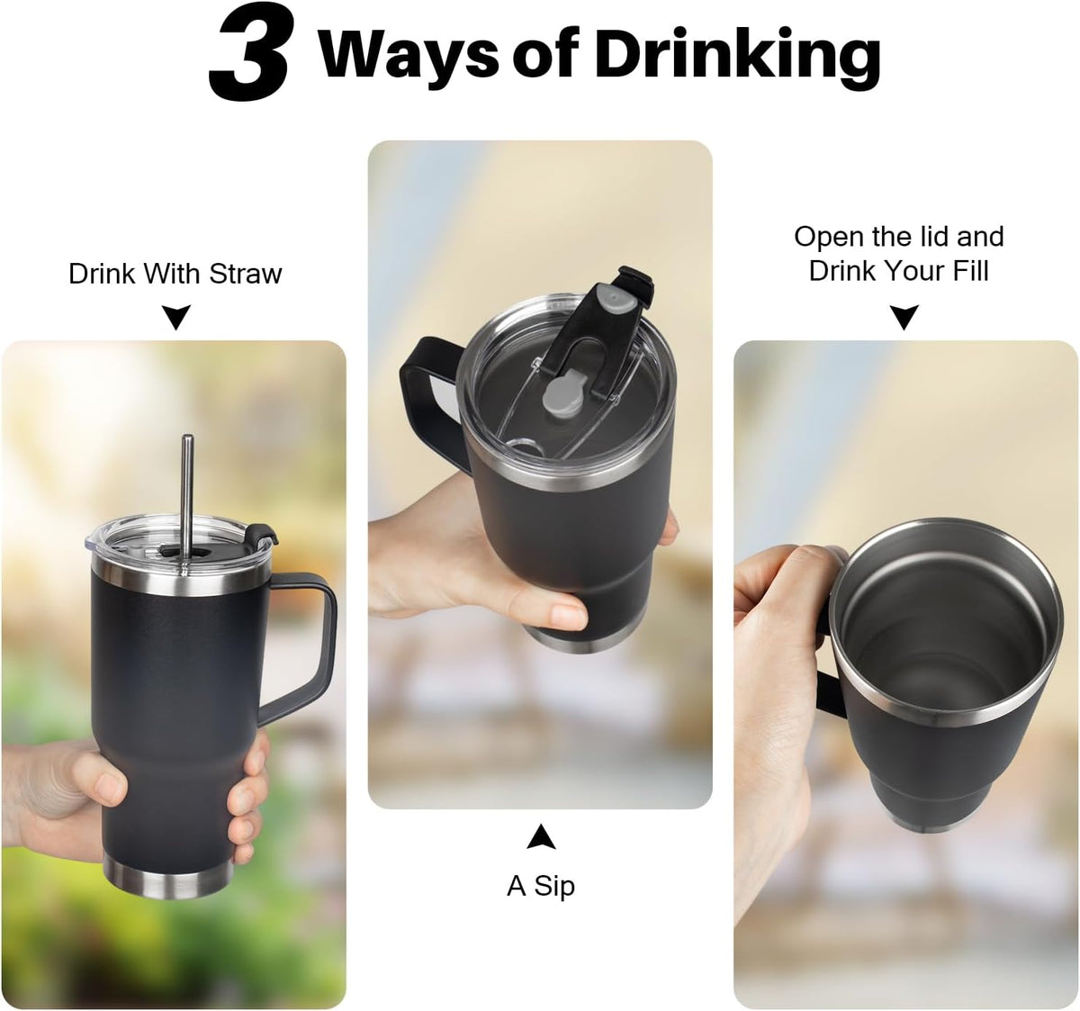 20 oz Tumbler with Handle, Stainless Steel Insulated Tumbler with Lid and Straw, Double Wall Vacuum Coffee Mug Tumbler, Insulated Coffee Thermal Cup for Cold and Hot (Yellow, 20 Ounces)