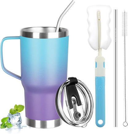 20 oz Tumbler with Handle, Stainless Steel Insulated Tumbler with Lid and Straw, Double Wall Vacuum Coffee Mug Tumbler, Insulated Coffee Thermal Cup for Cold and Hot (Yellow, 20 Ounces)