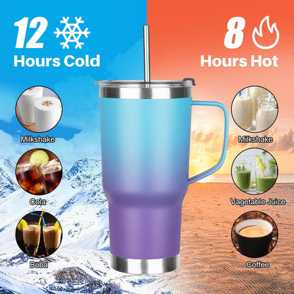20 oz Tumbler with Handle, Stainless Steel Insulated Tumbler with Lid and Straw, Double Wall Vacuum Coffee Mug Tumbler, Insulated Coffee Thermal Cup for Cold and Hot (Yellow, 20 Ounces)