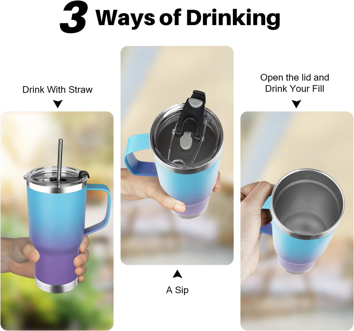 20 oz Tumbler with Handle, Stainless Steel Insulated Tumbler with Lid and Straw, Double Wall Vacuum Coffee Mug Tumbler, Insulated Coffee Thermal Cup for Cold and Hot (Yellow, 20 Ounces)