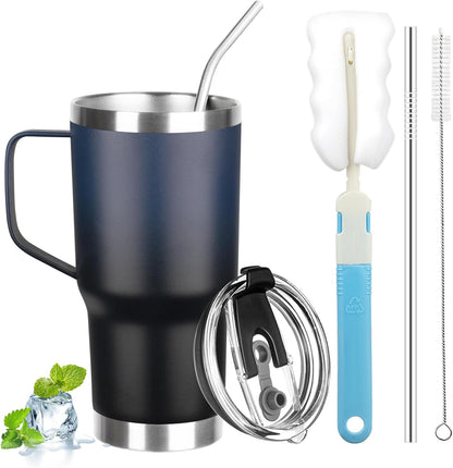 20 oz Tumbler with Handle, Stainless Steel Insulated Tumbler with Lid and Straw, Double Wall Vacuum Coffee Mug Tumbler, Insulated Coffee Thermal Cup for Cold and Hot (Yellow, 20 Ounces)