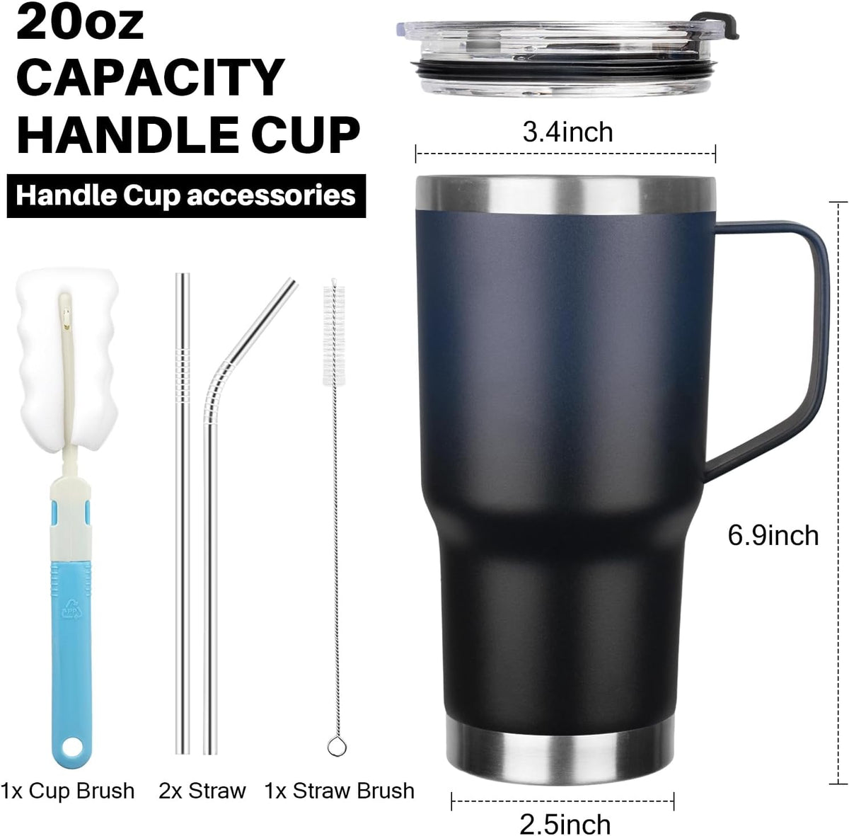 20 oz Tumbler with Handle, Stainless Steel Insulated Tumbler with Lid and Straw, Double Wall Vacuum Coffee Mug Tumbler, Insulated Coffee Thermal Cup for Cold and Hot (Yellow, 20 Ounces)
