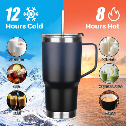 20 oz Tumbler with Handle, Stainless Steel Insulated Tumbler with Lid and Straw, Double Wall Vacuum Coffee Mug Tumbler, Insulated Coffee Thermal Cup for Cold and Hot (Yellow, 20 Ounces)