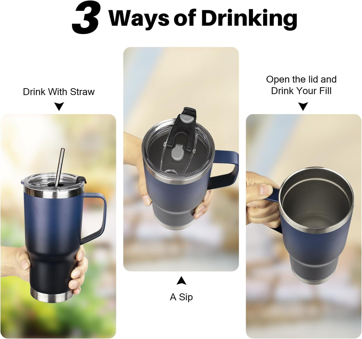 20 oz Tumbler with Handle, Stainless Steel Insulated Tumbler with Lid and Straw, Double Wall Vacuum Coffee Mug Tumbler, Insulated Coffee Thermal Cup for Cold and Hot (Yellow, 20 Ounces)