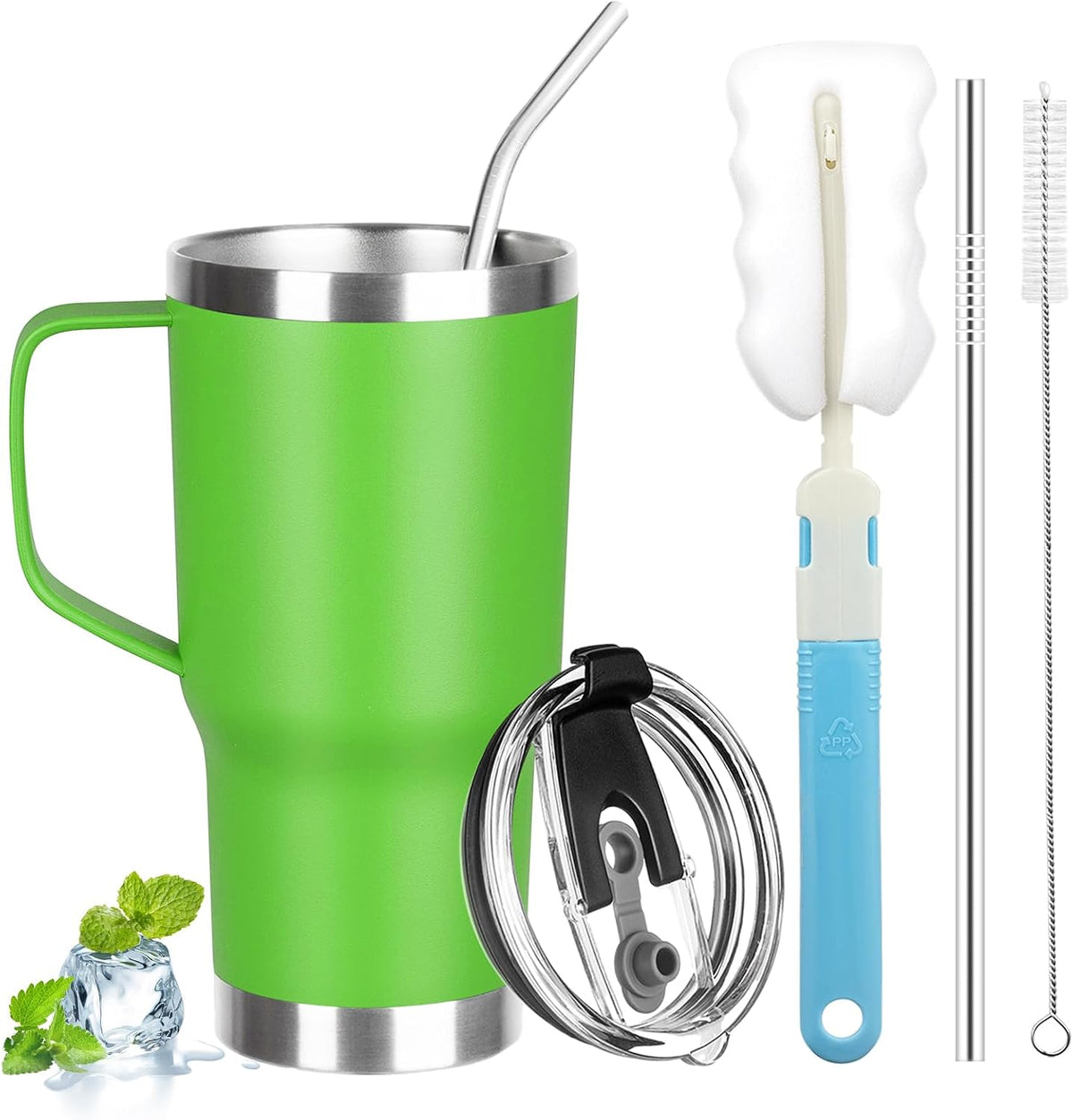 20 oz Tumbler with Handle, Stainless Steel Insulated Tumbler with Lid and Straw, Double Wall Vacuum Coffee Mug Tumbler, Insulated Coffee Thermal Cup for Cold and Hot (Yellow, 20 Ounces)