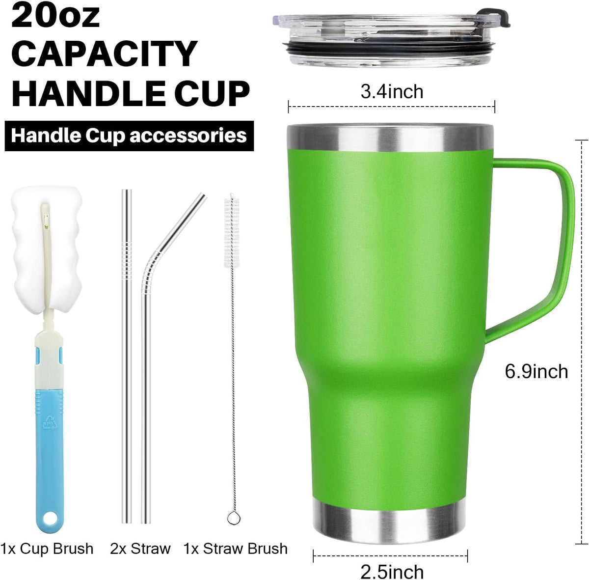 20 oz Tumbler with Handle, Stainless Steel Insulated Tumbler with Lid and Straw, Double Wall Vacuum Coffee Mug Tumbler, Insulated Coffee Thermal Cup for Cold and Hot (Yellow, 20 Ounces)
