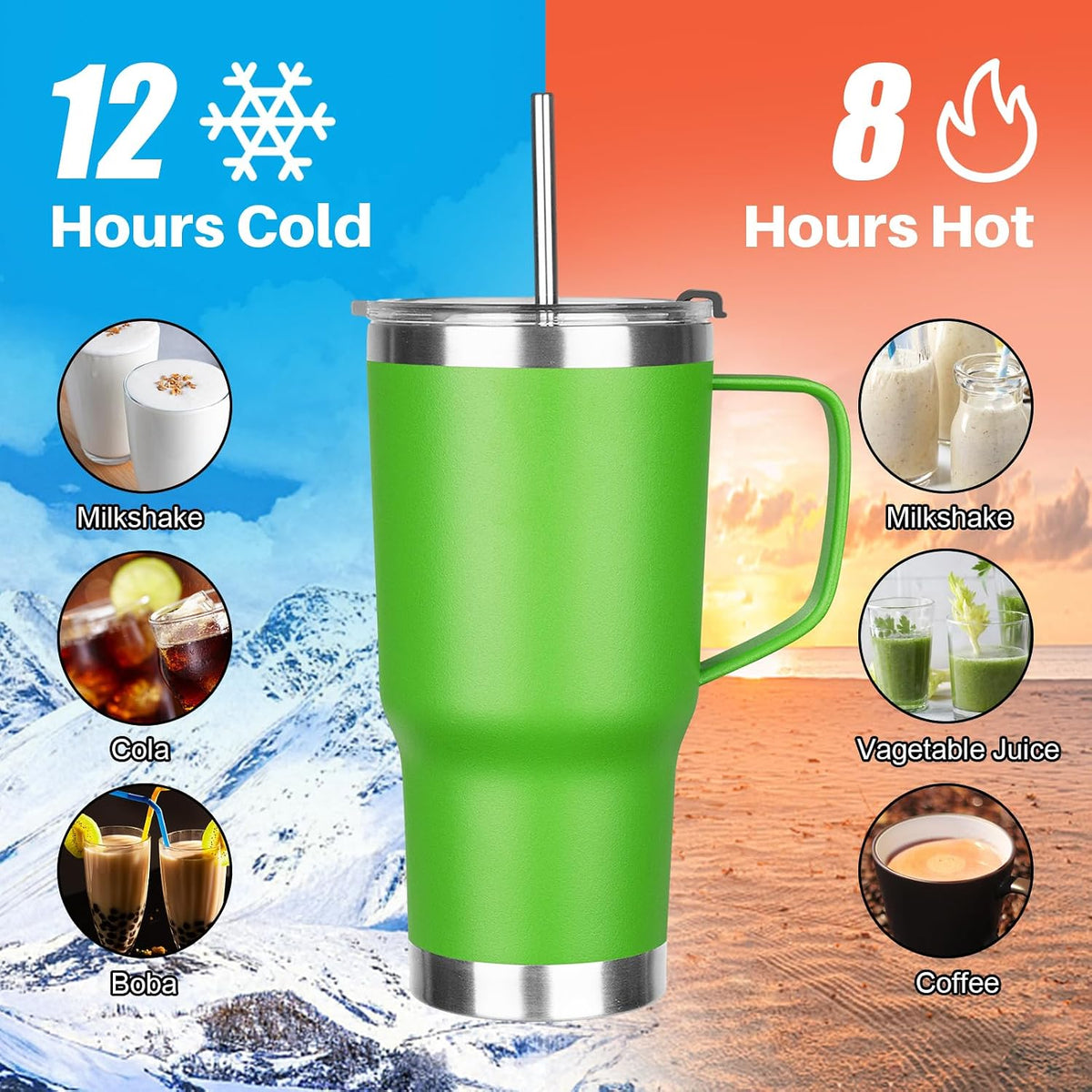 20 oz Tumbler with Handle, Stainless Steel Insulated Tumbler with Lid and Straw, Double Wall Vacuum Coffee Mug Tumbler, Insulated Coffee Thermal Cup for Cold and Hot (Yellow, 20 Ounces)