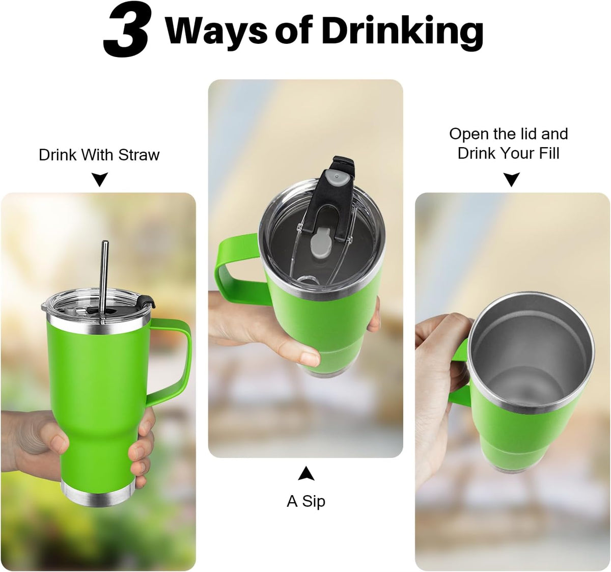 20 oz Tumbler with Handle, Stainless Steel Insulated Tumbler with Lid and Straw, Double Wall Vacuum Coffee Mug Tumbler, Insulated Coffee Thermal Cup for Cold and Hot (Yellow, 20 Ounces)
