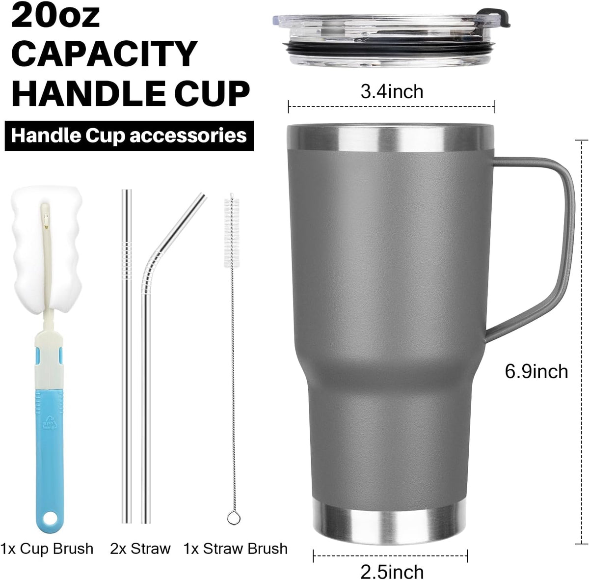 20 oz Tumbler with Handle, Stainless Steel Insulated Tumbler with Lid and Straw, Double Wall Vacuum Coffee Mug Tumbler, Insulated Coffee Thermal Cup for Cold and Hot (Yellow, 20 Ounces)