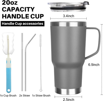 20 oz Tumbler with Handle, Stainless Steel Insulated Tumbler with Lid and Straw, Double Wall Vacuum Coffee Mug Tumbler, Insulated Coffee Thermal Cup for Cold and Hot (Yellow, 20 Ounces)