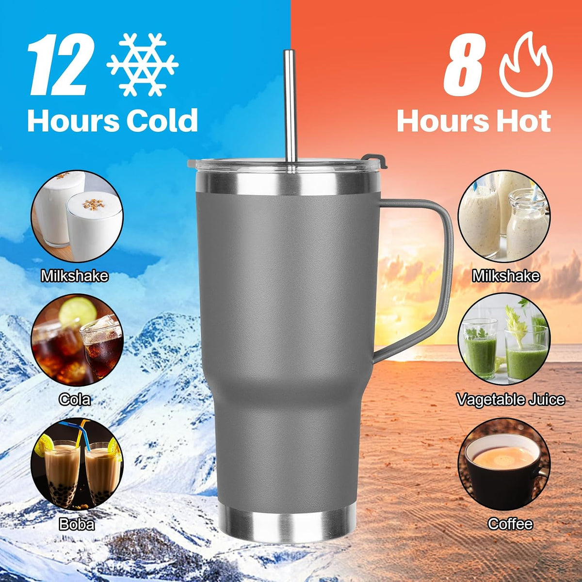 20 oz Tumbler with Handle, Stainless Steel Insulated Tumbler with Lid and Straw, Double Wall Vacuum Coffee Mug Tumbler, Insulated Coffee Thermal Cup for Cold and Hot (Yellow, 20 Ounces)