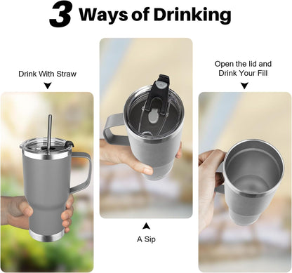 20 oz Tumbler with Handle, Stainless Steel Insulated Tumbler with Lid and Straw, Double Wall Vacuum Coffee Mug Tumbler, Insulated Coffee Thermal Cup for Cold and Hot (Yellow, 20 Ounces)