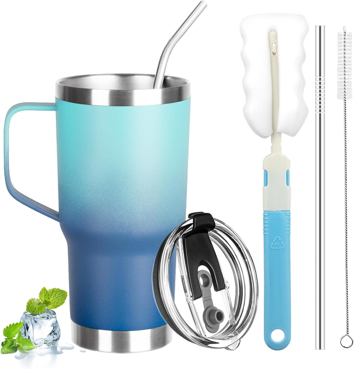 20 oz Tumbler with Handle, Stainless Steel Insulated Tumbler with Lid and Straw, Double Wall Vacuum Coffee Mug Tumbler, Insulated Coffee Thermal Cup for Cold and Hot (Yellow, 20 Ounces)