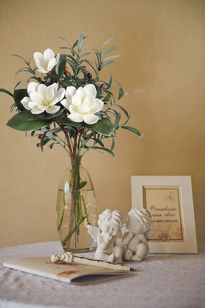 White Silk Magnolia Flowers with Olive Branches for Vases Real Touch White Flower Combo Artificial Olive Branches 30" Long Stem Artificial Flowers for Tall Vase Home Decor Indoor (White)