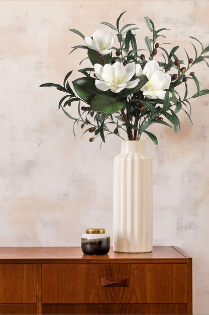 White Silk Magnolia Flowers with Olive Branches for Vases Real Touch White Flower Combo Artificial Olive Branches 30" Long Stem Artificial Flowers for Tall Vase Home Decor Indoor (White)