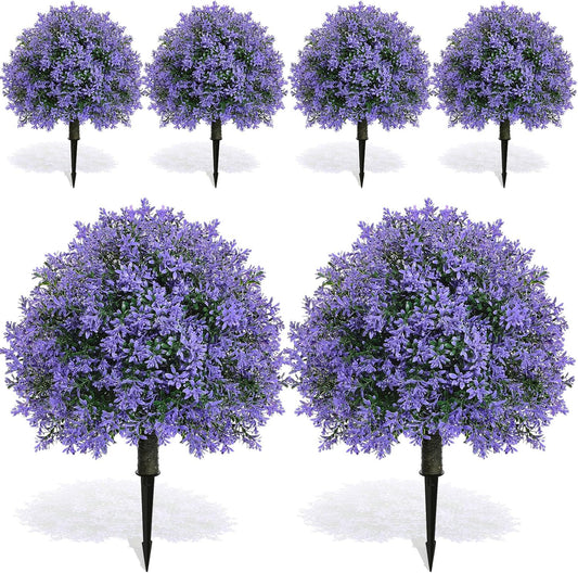 6 Pack Artificial Fall Topiary Ball Outdoor, 20'' Tall, Light Purple