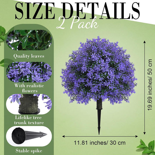 6 Pack Artificial Fall Topiary Ball Outdoor, 20'' Tall, Light Purple