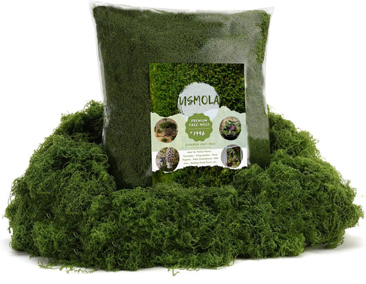 16OZ Fake Green Moss for Crafts, Artificial Moss for Potted Plants Decor, Bulk Moss for Indoor/Outdoor Use, DIY Floral Arrangements, Terrariums & Fairy Gardens (Dark Green)
