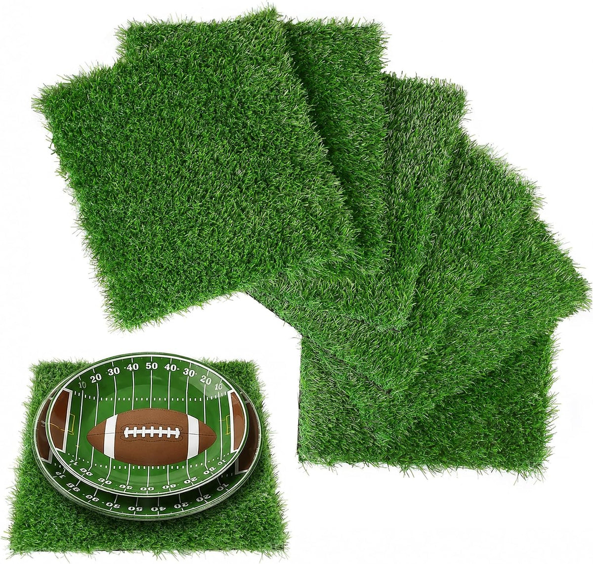 6 Pack Artificial Grass Square Placemats for Golf Party Decorations - 12"x12" Fake Grass Mats for Crafts Football Table Centerpiece, Realistic Synthetic Pet Dog Turf Patch