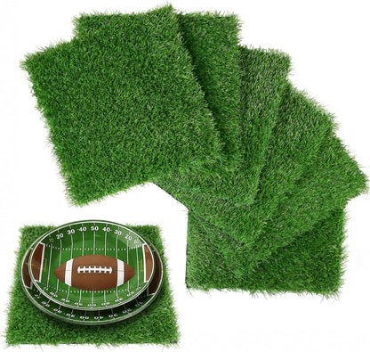 6 Pack Artificial Grass Square Placemats for Golf Party Decorations - 12"x12" Fake Grass Mats for Crafts Football Table Centerpiece, Realistic Synthetic Pet Dog Turf Patch