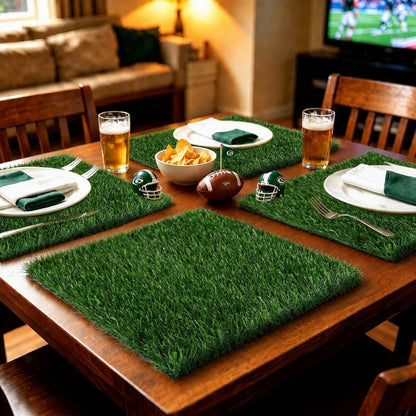 6 Pack Artificial Grass Square Placemats for Golf Party Decorations - 12"x12" Fake Grass Mats for Crafts Football Table Centerpiece, Realistic Synthetic Pet Dog Turf Patch