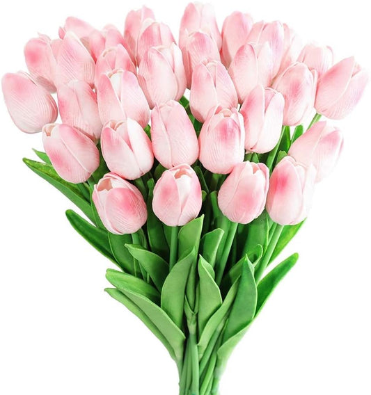 30Pcs Latex Tulips Real Touch Red and Yellow Artificial Flowers Fake Tulips Arrangement Bouquet for Home Office Wedding Decor (Red and Yellow)