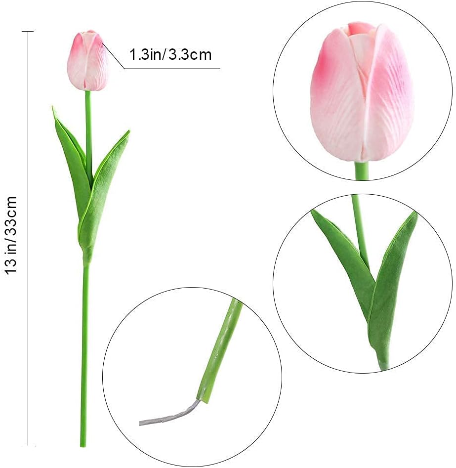 30Pcs Latex Tulips Real Touch Red and Yellow Artificial Flowers Fake Tulips Arrangement Bouquet for Home Office Wedding Decor (Red and Yellow)