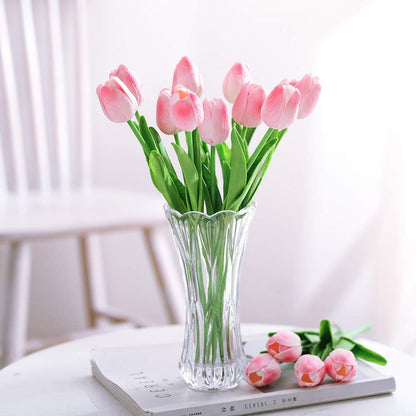 30Pcs Latex Tulips Real Touch Red and Yellow Artificial Flowers Fake Tulips Arrangement Bouquet for Home Office Wedding Decor (Red and Yellow)