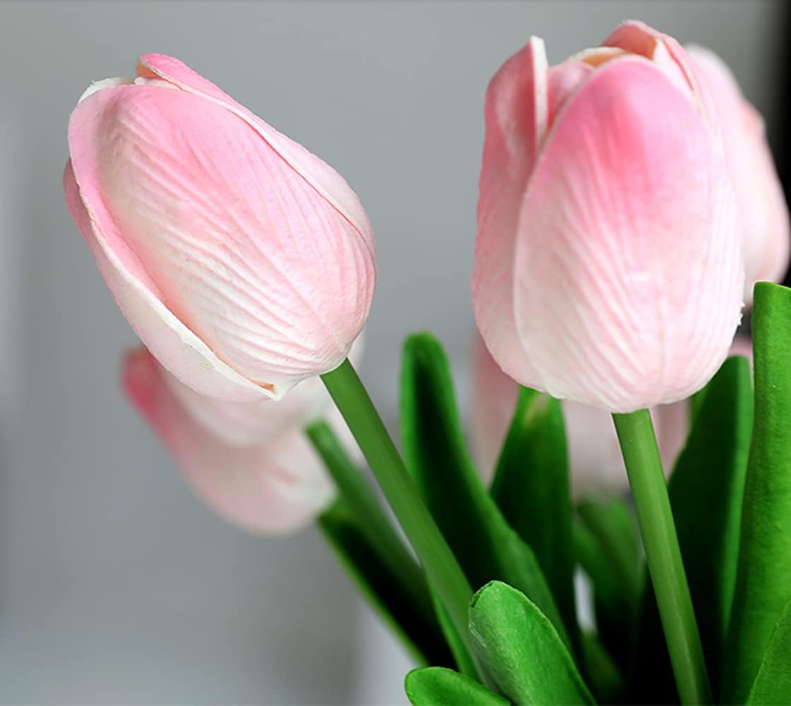 30Pcs Latex Tulips Real Touch Red and Yellow Artificial Flowers Fake Tulips Arrangement Bouquet for Home Office Wedding Decor (Red and Yellow)