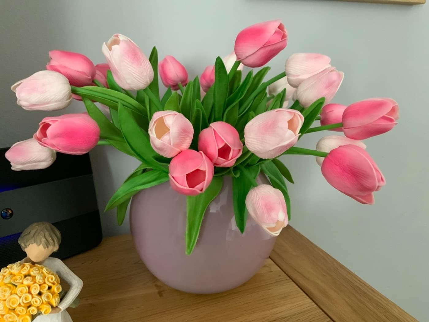 30Pcs Latex Tulips Real Touch Red and Yellow Artificial Flowers Fake Tulips Arrangement Bouquet for Home Office Wedding Decor (Red and Yellow)