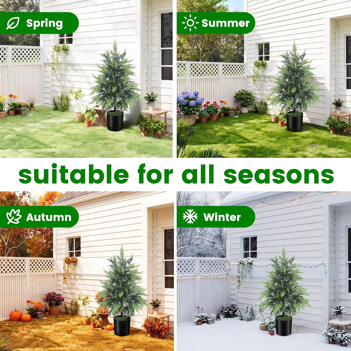 Outdoor Artificial Topiary Cedar Tree Real Touch Faux Pine Evergreen Shrub Plant UV Resistant Greenery Tree with Pot Realistic Cypress Front Porch Decor (2FT-1Pack)