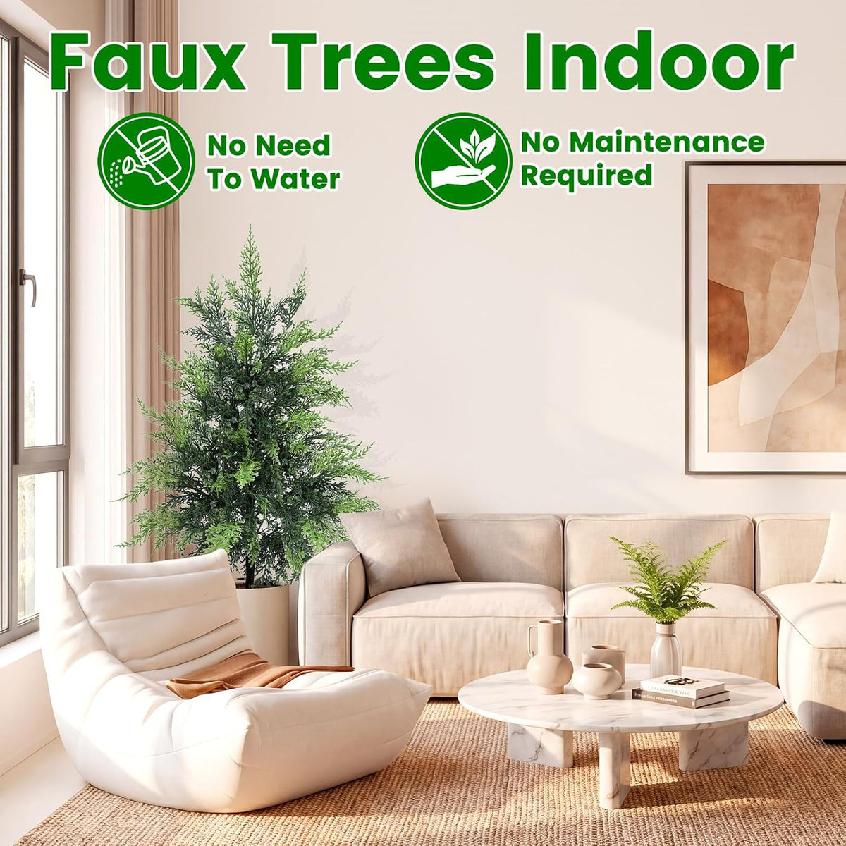 Outdoor Artificial Topiary Cedar Tree Real Touch Faux Pine Evergreen Shrub Plant UV Resistant Greenery Tree with Pot Realistic Cypress Front Porch Decor (2FT-1Pack)