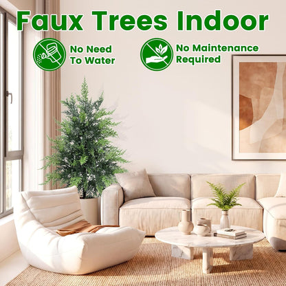 Outdoor Artificial Topiary Cedar Tree Real Touch Faux Pine Evergreen Shrub Plant UV Resistant Greenery Tree with Pot Realistic Cypress Front Porch Decor (2FT-1Pack)