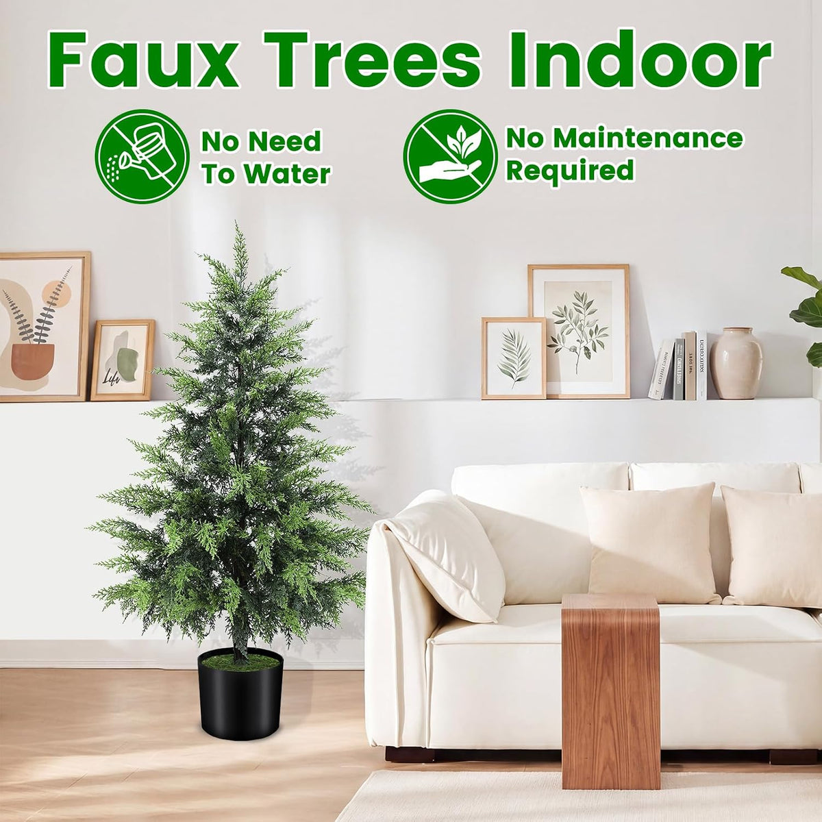 Outdoor Artificial Topiary Cedar Tree Real Touch Faux Pine Evergreen Shrub Plant UV Resistant Greenery Tree with Pot Realistic Cypress Front Porch Decor (2FT-1Pack)
