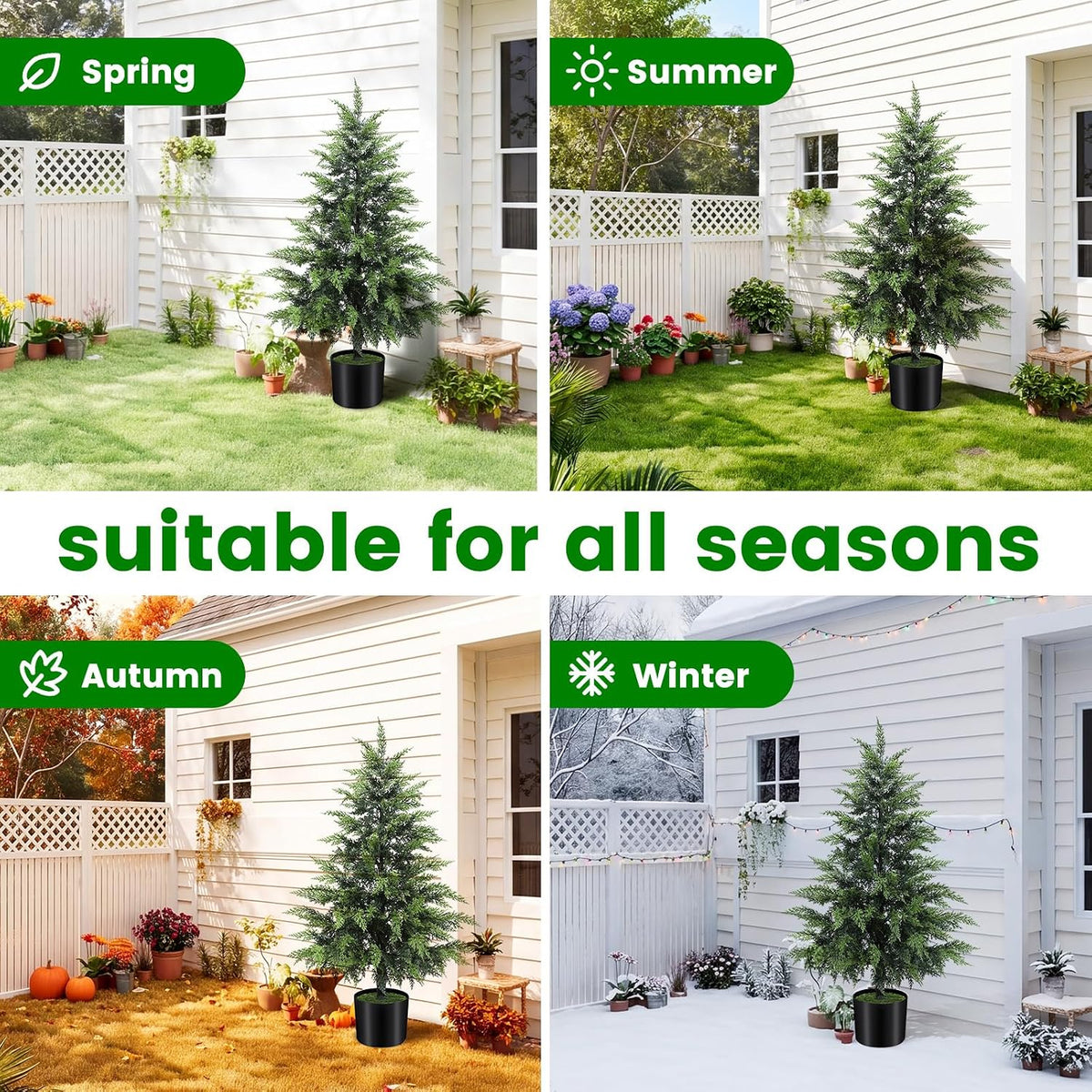 Outdoor Artificial Topiary Cedar Tree Real Touch Faux Pine Evergreen Shrub Plant UV Resistant Greenery Tree with Pot Realistic Cypress Front Porch Decor (2FT-1Pack)