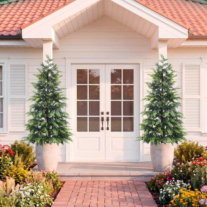 Outdoor Artificial Topiary Cedar Tree Real Touch Faux Pine Evergreen Shrub Plant UV Resistant Greenery Tree with Pot Realistic Cypress Front Porch Decor (2FT-1Pack)