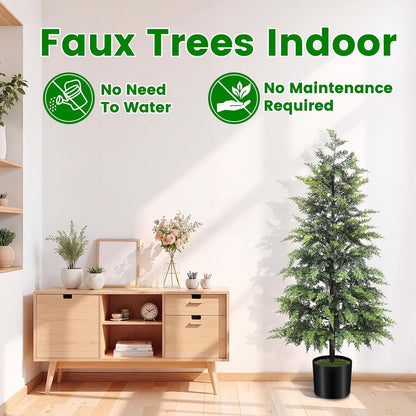 Outdoor Artificial Topiary Cedar Tree Real Touch Faux Pine Evergreen Shrub Plant UV Resistant Greenery Tree with Pot Realistic Cypress Front Porch Decor (2FT-1Pack)