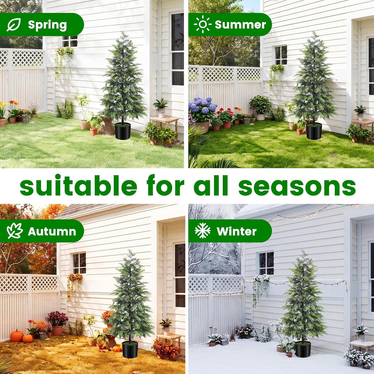 Outdoor Artificial Topiary Cedar Tree Real Touch Faux Pine Evergreen Shrub Plant UV Resistant Greenery Tree with Pot Realistic Cypress Front Porch Decor (2FT-1Pack)