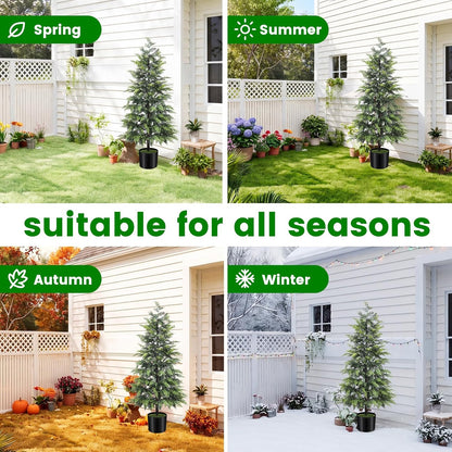 Outdoor Artificial Topiary Cedar Tree Real Touch Faux Pine Evergreen Shrub Plant UV Resistant Greenery Tree with Pot Realistic Cypress Front Porch Decor (2FT-1Pack)