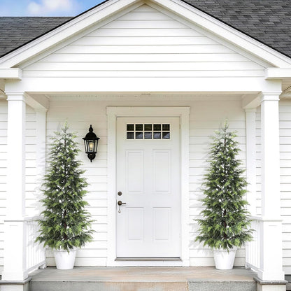 Outdoor Artificial Topiary Cedar Tree Real Touch Faux Pine Evergreen Shrub Plant UV Resistant Greenery Tree with Pot Realistic Cypress Front Porch Decor (2FT-1Pack)