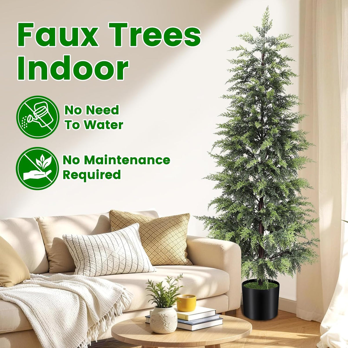 Outdoor Artificial Topiary Cedar Tree Real Touch Faux Pine Evergreen Shrub Plant UV Resistant Greenery Tree with Pot Realistic Cypress Front Porch Decor (2FT-1Pack)