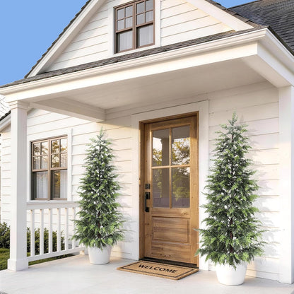 Outdoor Artificial Topiary Cedar Tree Real Touch Faux Pine Evergreen Shrub Plant UV Resistant Greenery Tree with Pot Realistic Cypress Front Porch Decor (2FT-1Pack)