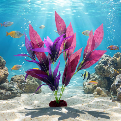 2 Pcs Silk Aquarium Plants 10 Inch Silk Fish Tank Plants Artificial Silks Plant Decorations Silks Plant for Fish Tank Goldfish Turtle Tanks Decorations Purple