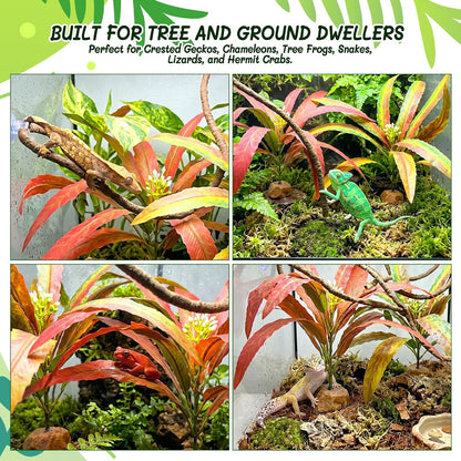 3PC Reptile Terrarium Habitat Decor Kit – Realistic Artificial Reptile Plants with Hanging Vine, Resin Stone Base – Jungle Rainforest Habitat & Climbing for Lizard & Amphibians (Syngonium)