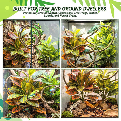 3PC Reptile Terrarium Habitat Decor Kit – Realistic Artificial Reptile Plants with Hanging Vine, Resin Stone Base – Jungle Rainforest Habitat & Climbing for Lizard & Amphibians (Syngonium)