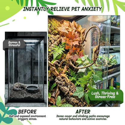 3PC Reptile Terrarium Habitat Decor Kit – Realistic Artificial Reptile Plants with Hanging Vine, Resin Stone Base – Jungle Rainforest Habitat & Climbing for Lizard & Amphibians (Syngonium)