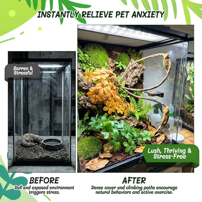 3PC Reptile Terrarium Habitat Decor Kit – Realistic Artificial Reptile Plants with Hanging Vine, Resin Stone Base – Jungle Rainforest Habitat & Climbing for Lizard & Amphibians (Syngonium)