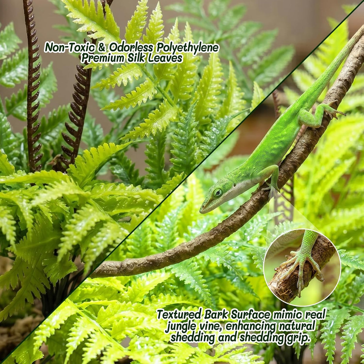 3PC Reptile Terrarium Habitat Decor Kit – Realistic Artificial Reptile Plants with Hanging Vine, Resin Stone Base – Jungle Rainforest Habitat & Climbing for Lizard & Amphibians (Syngonium)
