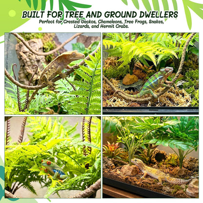 3PC Reptile Terrarium Habitat Decor Kit – Realistic Artificial Reptile Plants with Hanging Vine, Resin Stone Base – Jungle Rainforest Habitat & Climbing for Lizard & Amphibians (Syngonium)